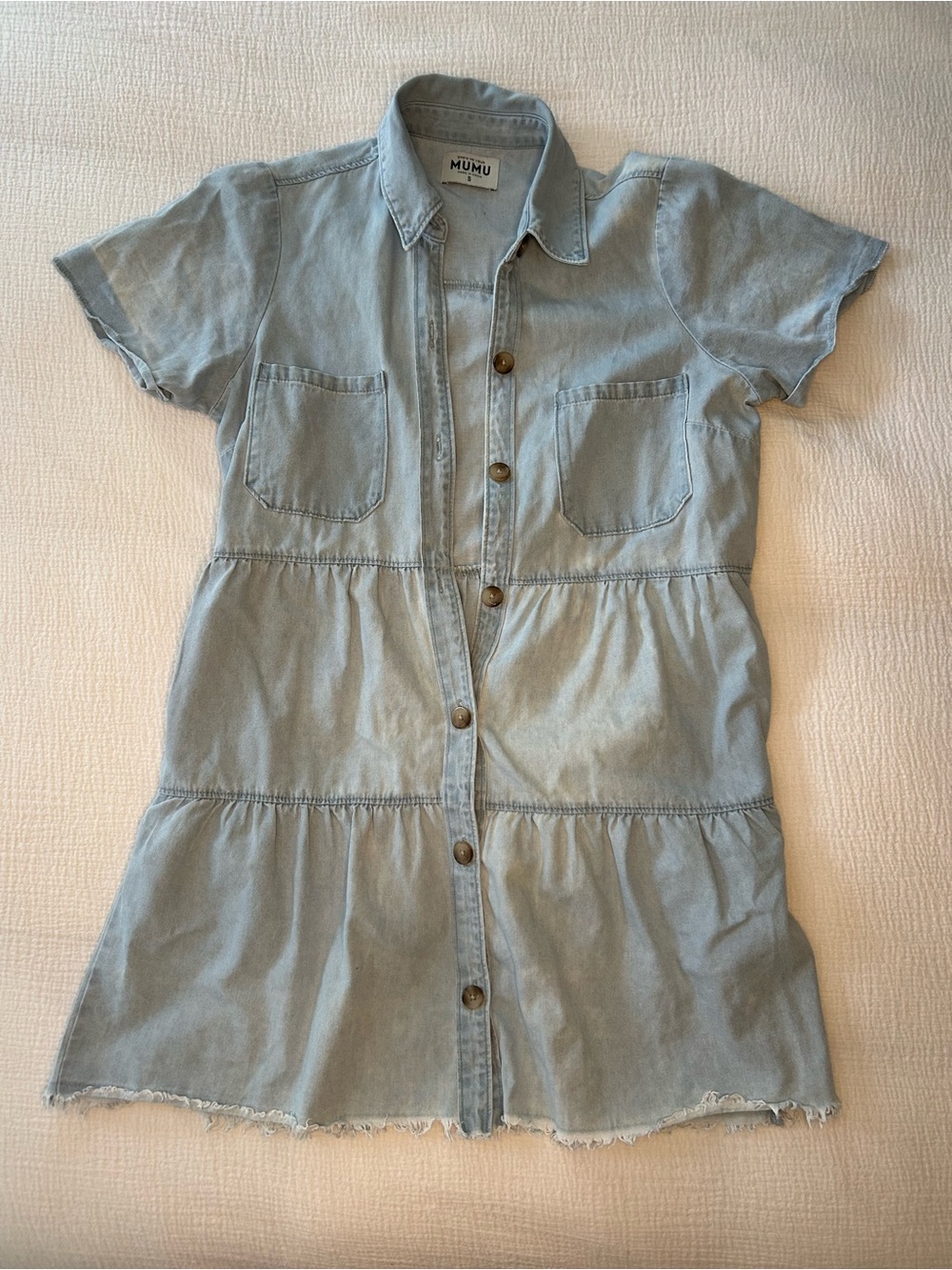 Show Me Your MuMu Light Blue Denim Tiered Shirt Dress